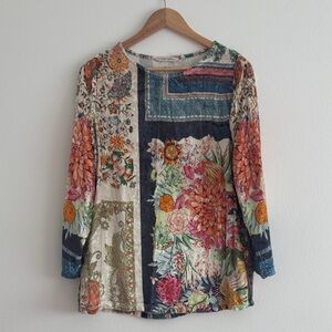 Soft Surroundings Ashbury Velvet Floral Long Sleeve Tunic Top.